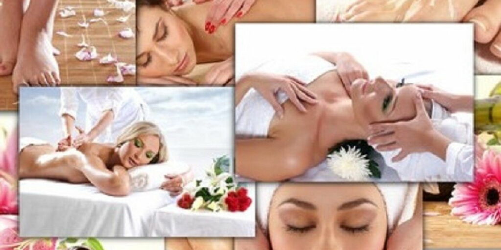 Verschiedene Massagefotos als Grafik für eine Massage Online Buchung in Stuttgart.